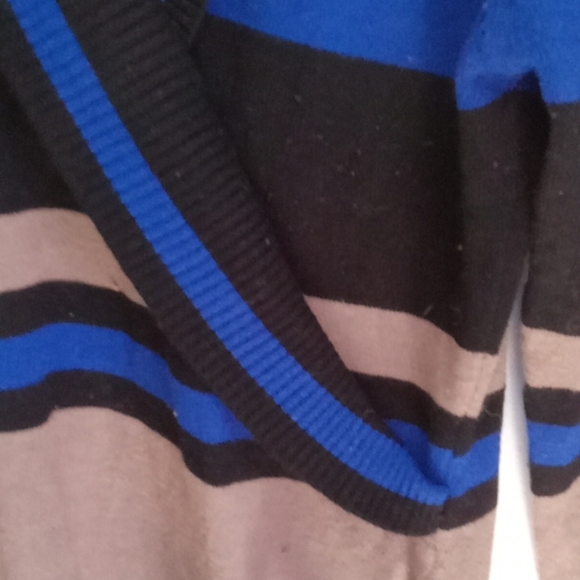 Retro Venus Sweater Dress Size L Stripes Black Blue Tan Striped Long Sleeve - Picture 5 of 9